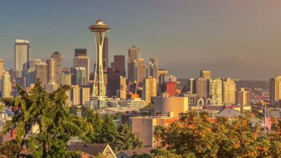 Seattle Washington space needle skyline Shutterstock_462615925